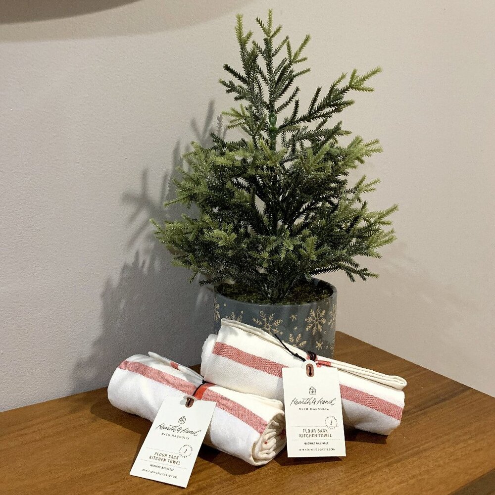 2 Hearth & and Hand Magnolia  Kitchen Towels Red Stripe Cream NEW Christmas 2022